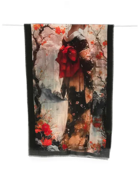 D'aniello graphic-print frayed scarf