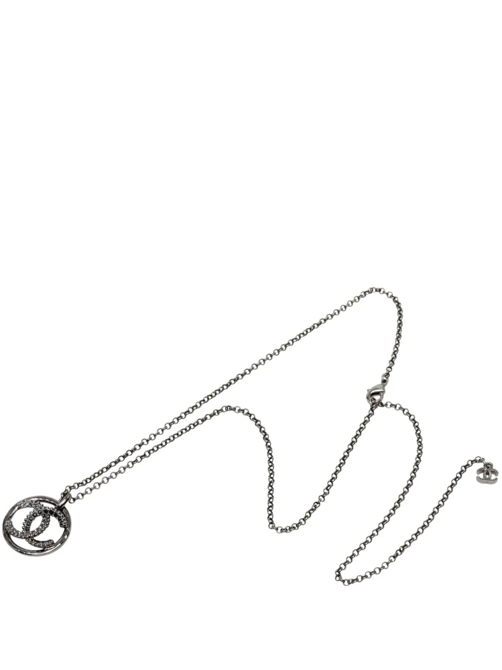CHANEL Pre-Owned 2019 CC Ruthenium Plated Strass Pendant Necklace costume necklace - Schwarz