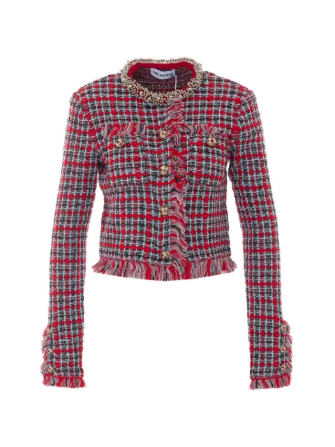 Self-Portrait checked frayed knit jacket