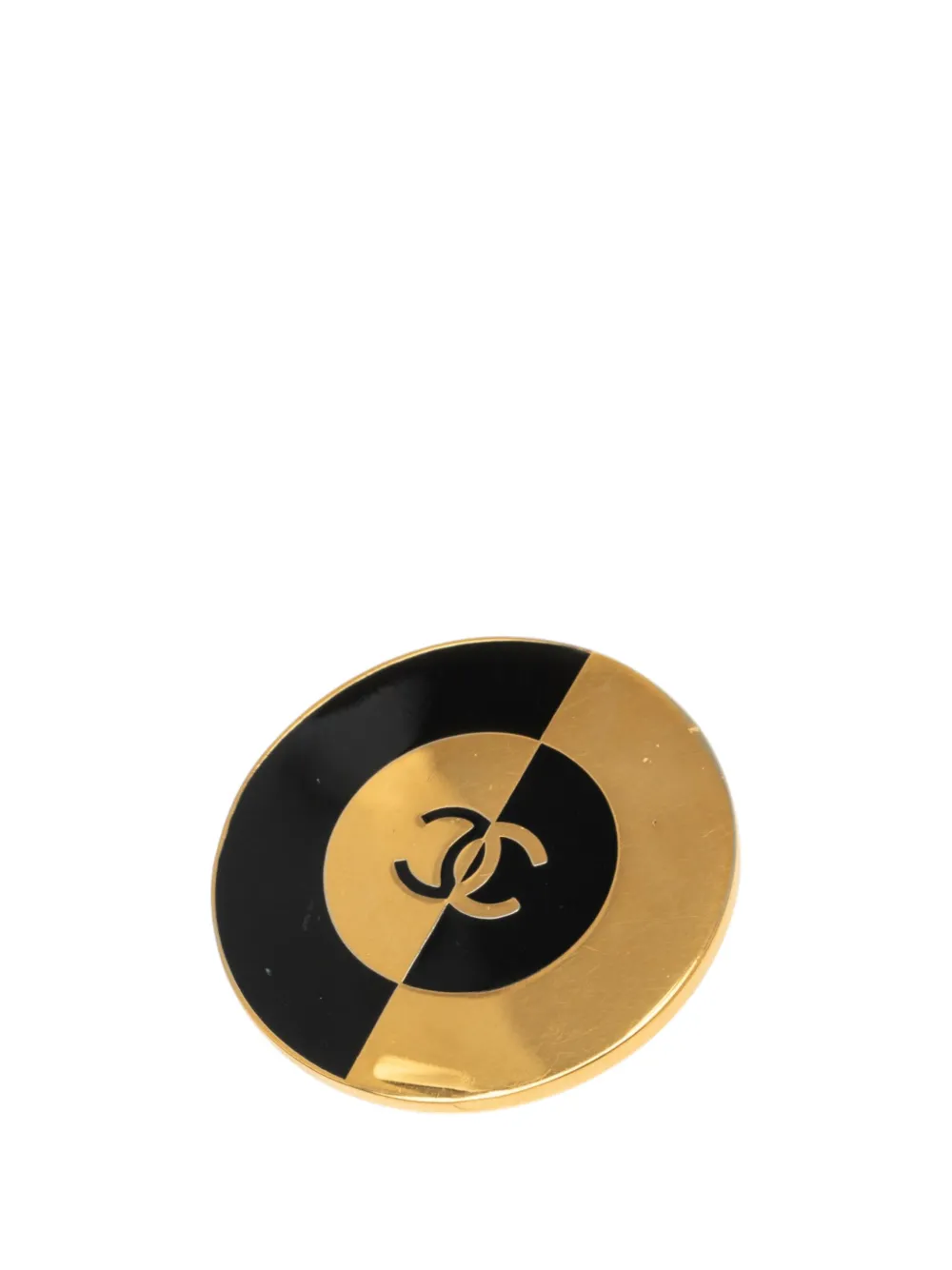 CHANEL Pre-Owned 1950-1970 CC Gold Plated and Enamel Round Brooch costume brooch - Nero