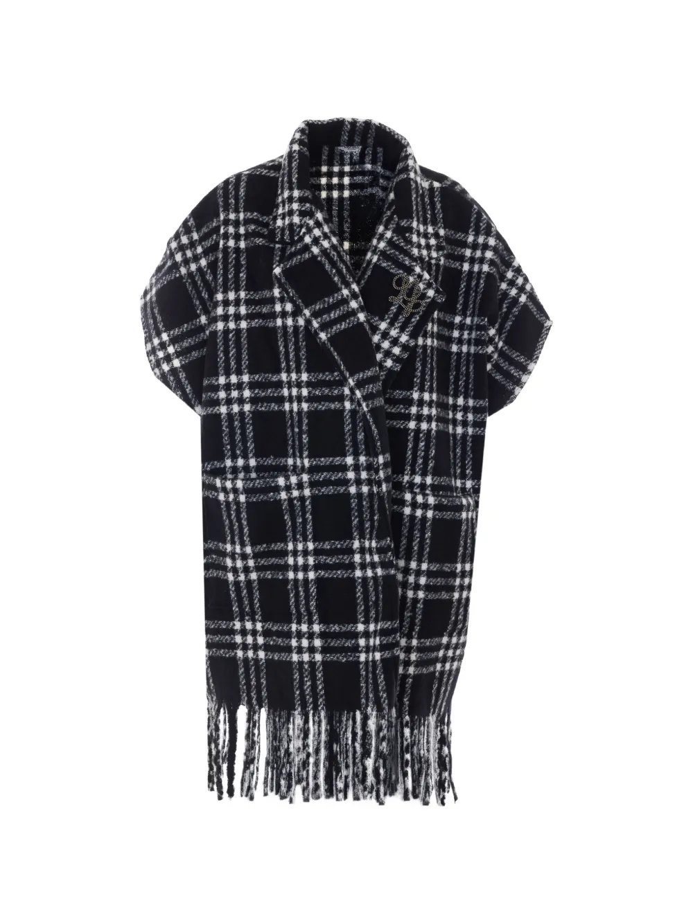 LIU JO check-pattern fringed jacket - Nero