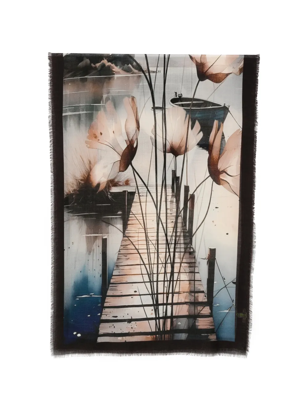 D'aniello Ausgefranster Schal mit Print - Nude