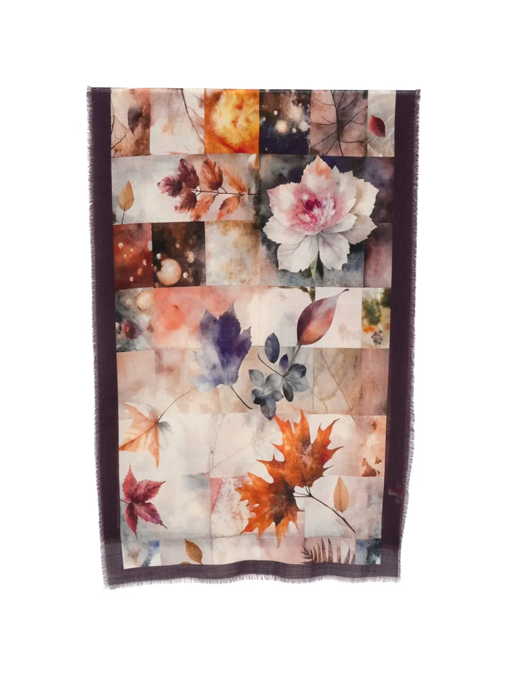 D'aniello leaf-print frayed scarf - Toni neutri