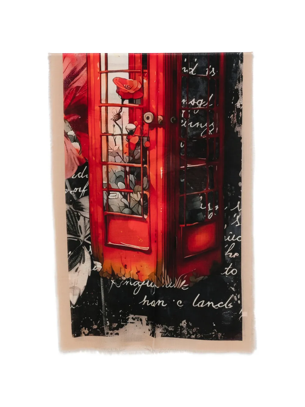 D'aniello phone-box print frayed-edge scarf - Rosso