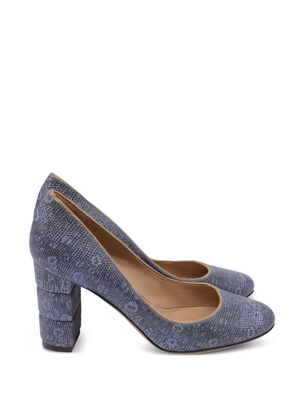 Ferragamo Pre-Owned lizard-embossed block-heel pumps - Blu