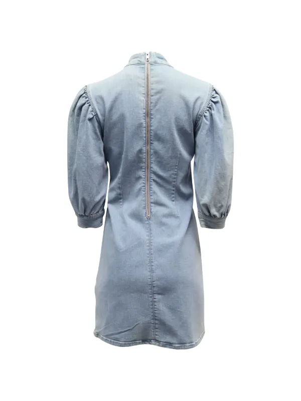 ganni cult denim mini dress puffed-sleeve | Blue Wrap Dress short sleeves SHEIN PETITE Women's New Incu collection Size:CHILD-2T