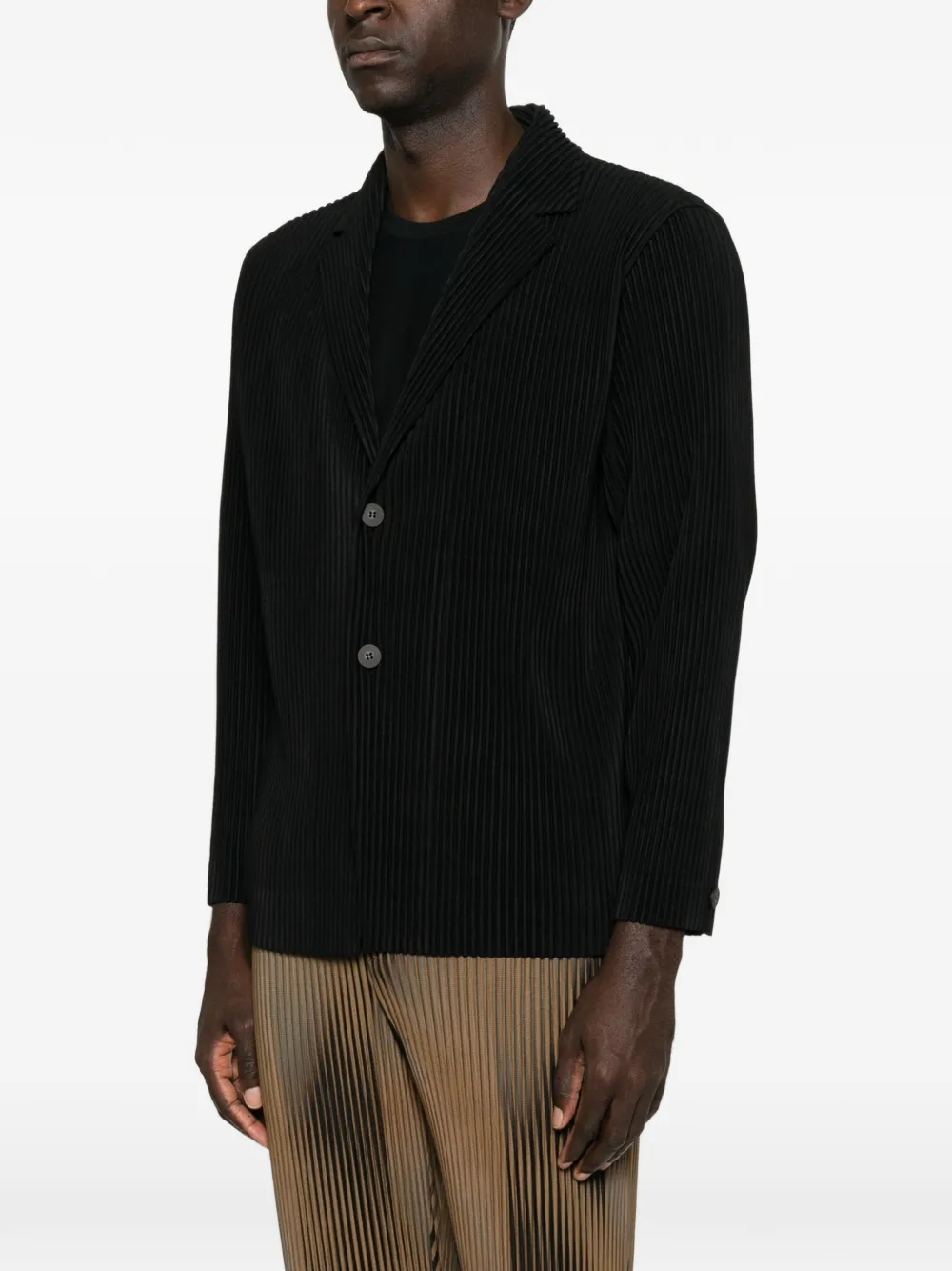 Homme Plissé Issey Miyake Geplooide blazer met gekerfde revers Zwart