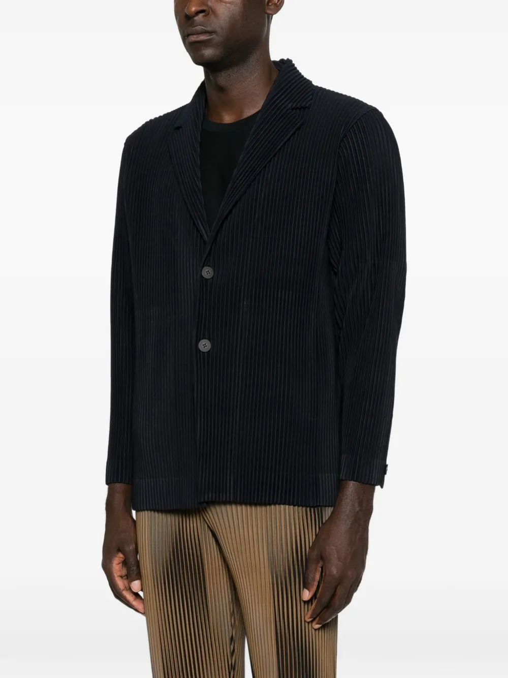 Homme Plissé Issey Miyake Geplooide blazer met gekerfde revers Blauw