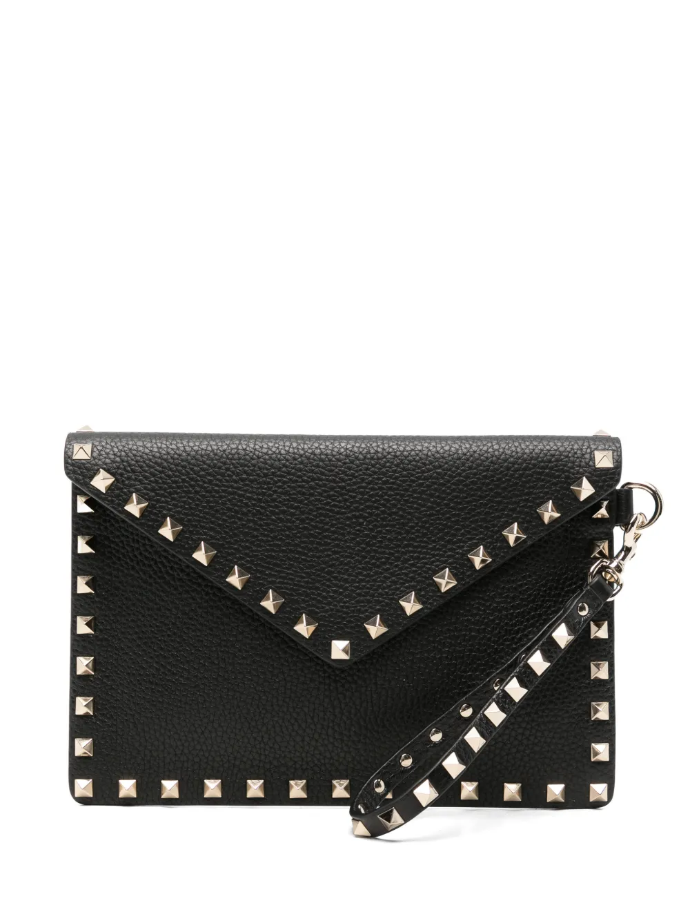 Valentino Garavani medium Rockstud pebbled-leather clutch bag - Nero