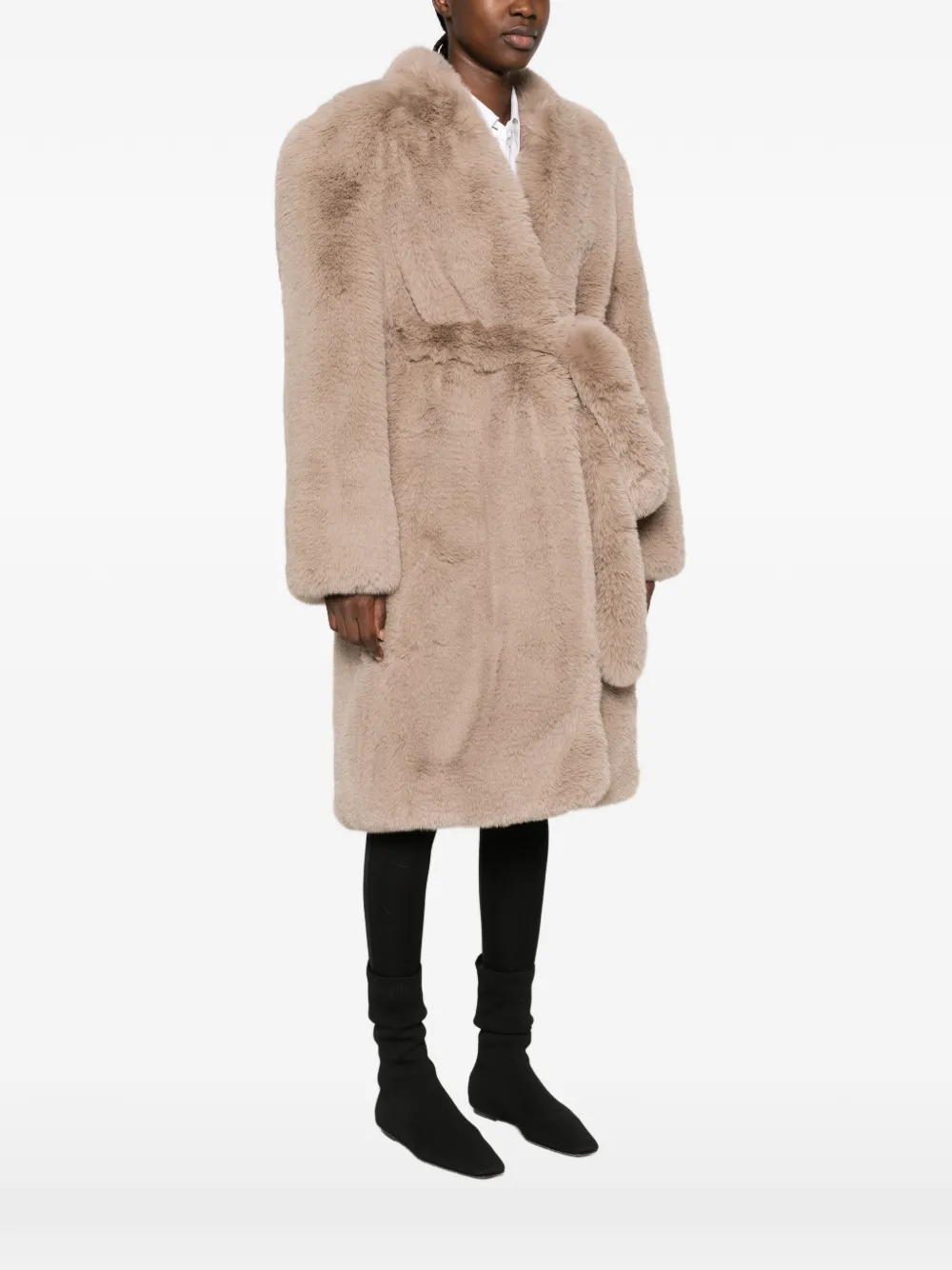 The Frankie Shop Destiny belted faux-fur coat Beige