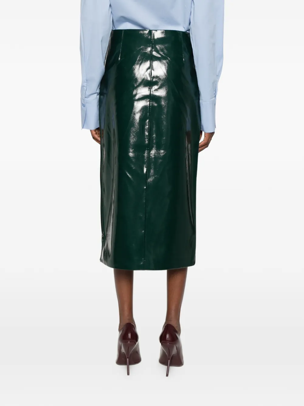 The Frankie Shop Samantha high-shine side-zip midi skirt Groen