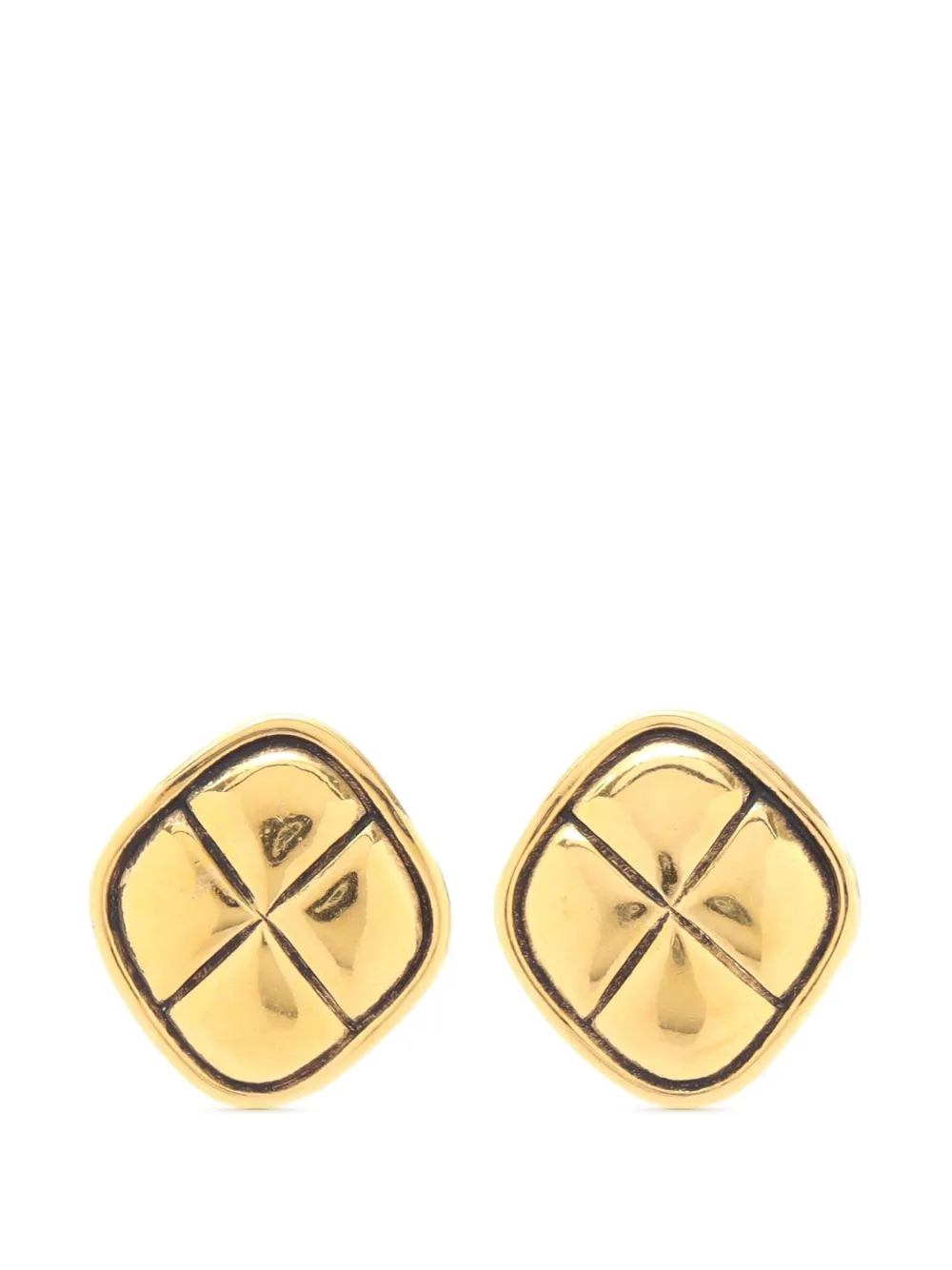 CHANEL Pre-Owned 1970-1980 Gold Plated Quilted Rhombus Clip On Earrings costume earrings