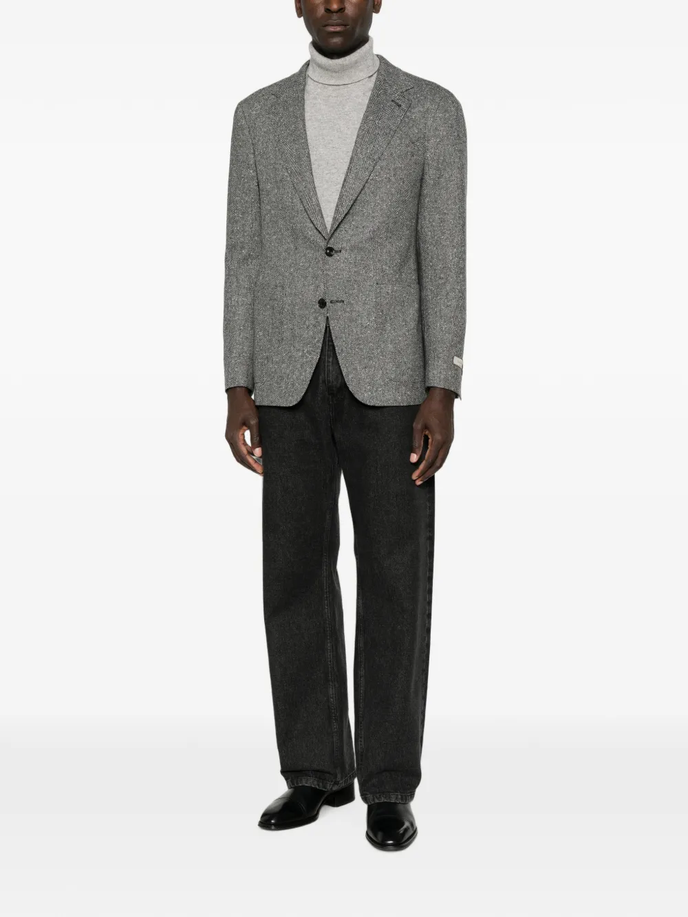 Canali Kei jack met enkele rij knopen en visgraatpatroon Grijs