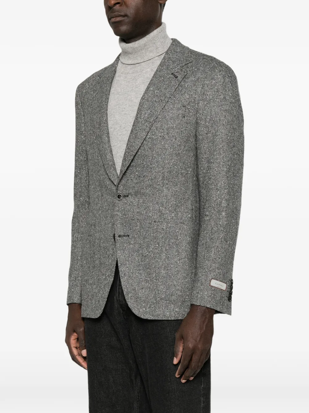 Canali Kei jack met enkele rij knopen en visgraatpatroon Grijs