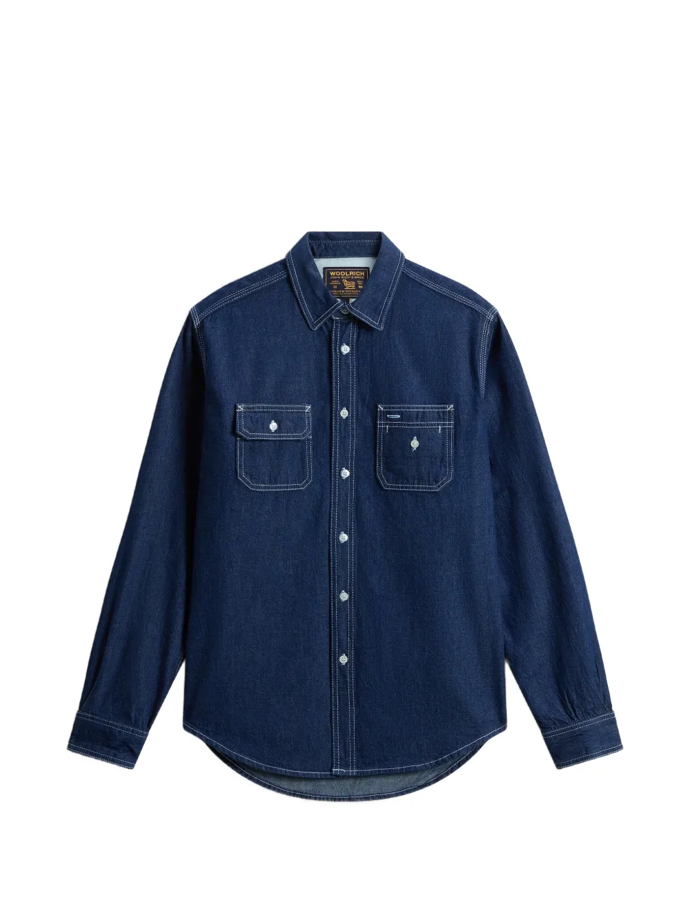 Woolrich contrast-stitch denim shirt Blauw