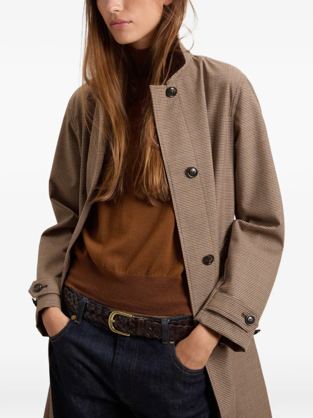 Woolrich Jas met pied-de-poule print en afneembare capuchon Bruin