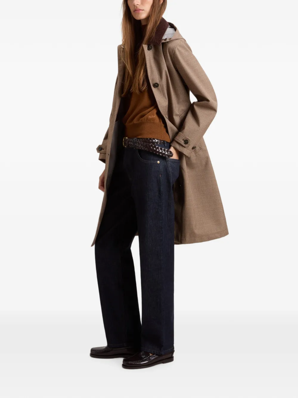 Woolrich Jas met pied-de-poule print en afneembare capuchon Bruin