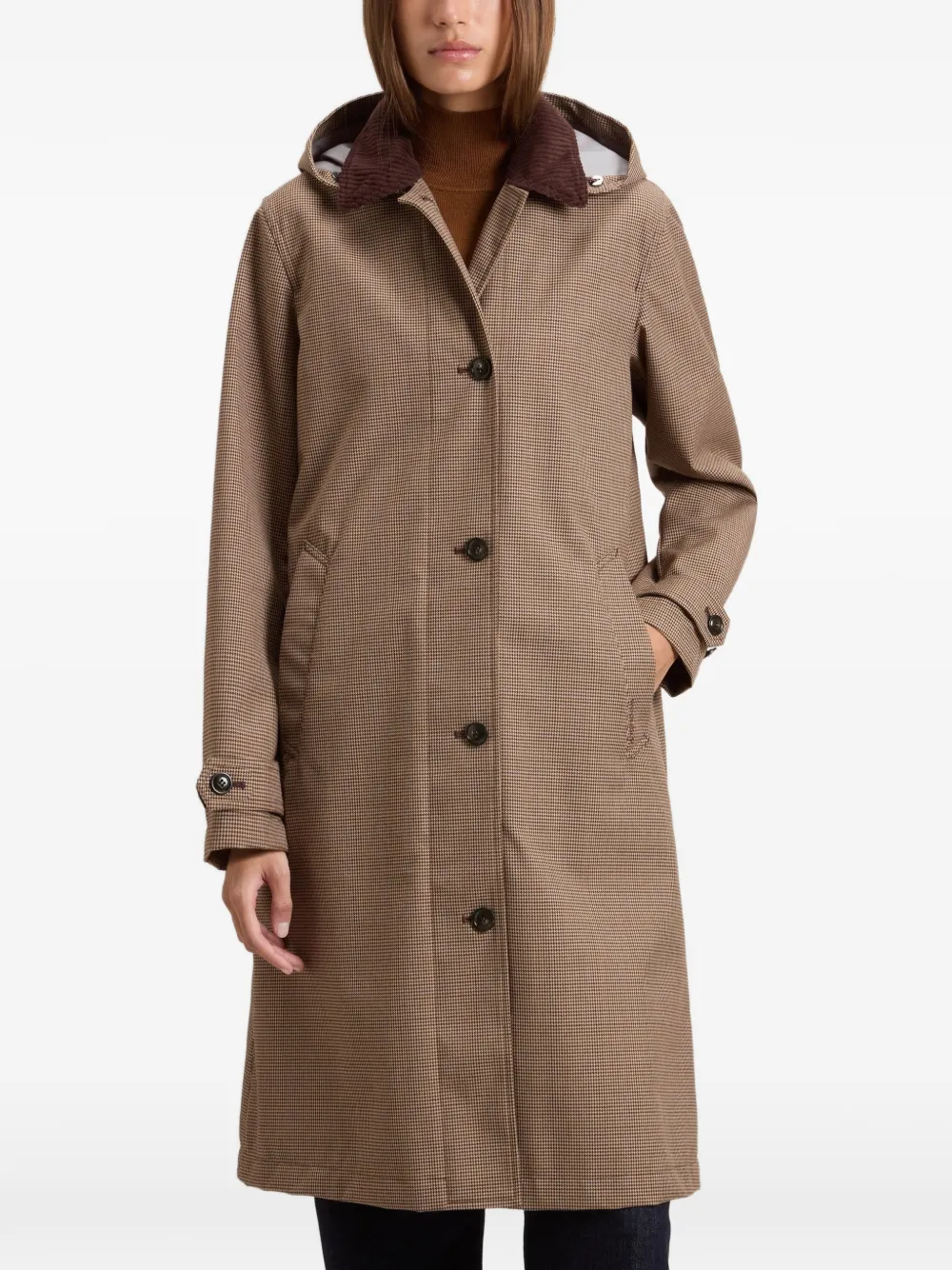 Woolrich Jas met pied-de-poule print en afneembare capuchon Bruin