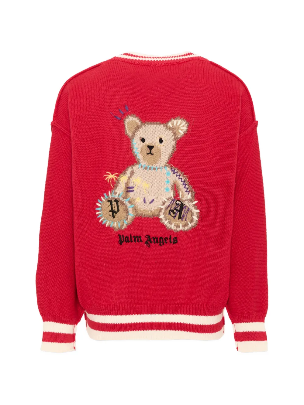 Palm Angels Kids Vest met beer-intarsia en gestreepte afwerking Rood