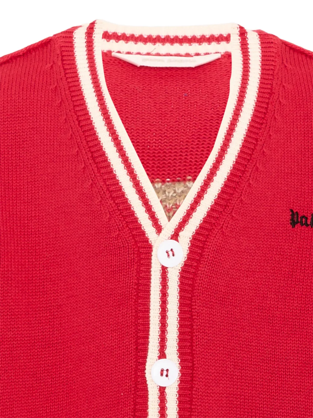 Palm Angels Kids Vest met beer-intarsia en gestreepte afwerking Rood
