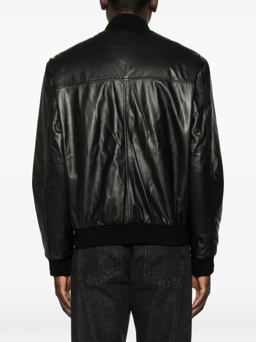 Canali Leren jack met rits Zwart