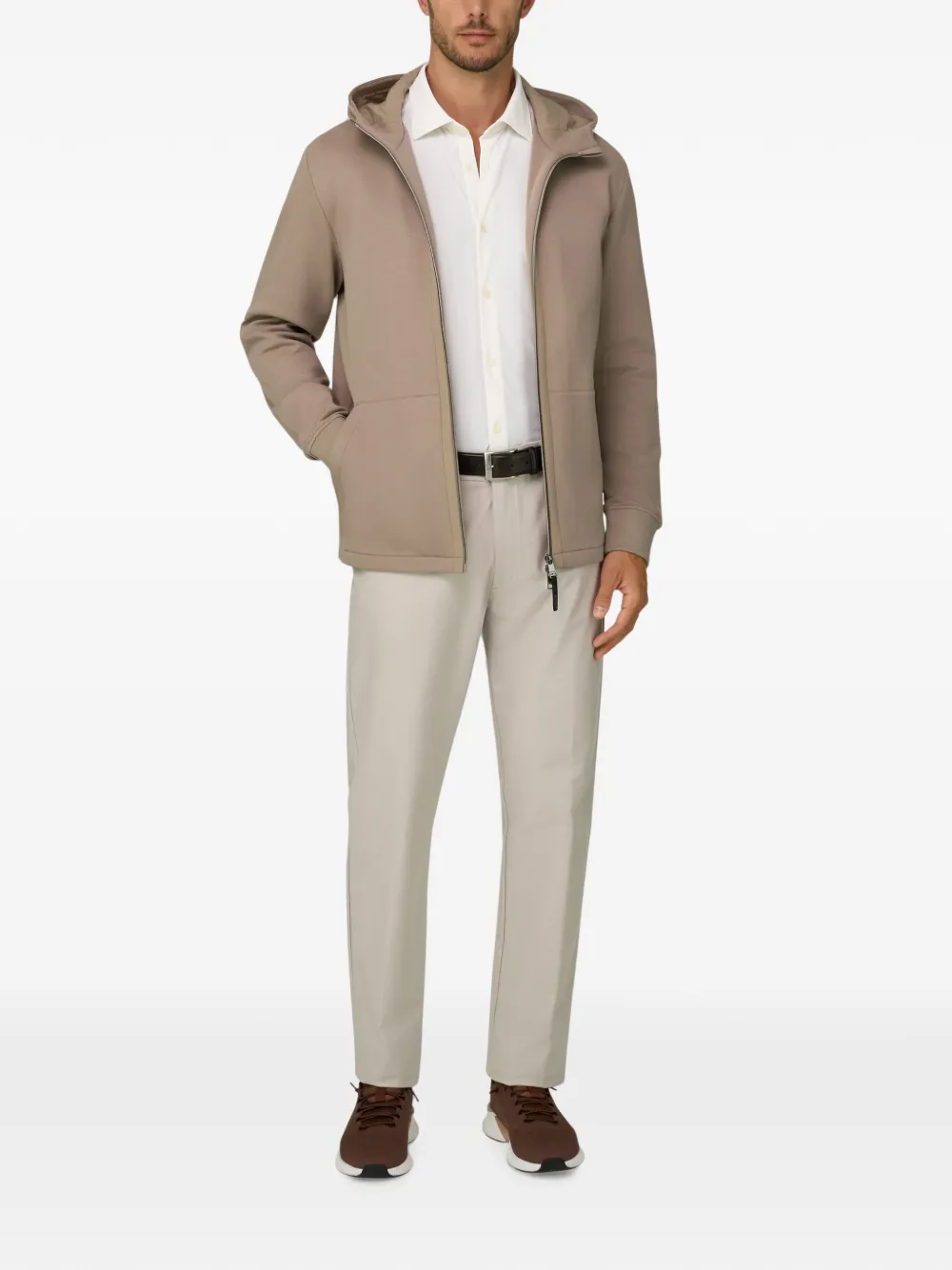 Boggi Milano Scuba B Tech hoodie van katoenblend met rits Beige