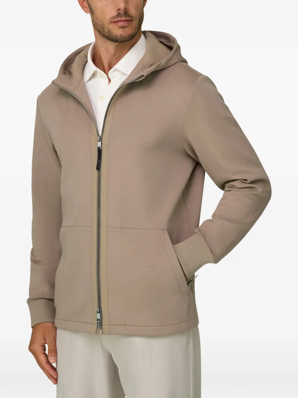 Boggi Milano Scuba B Tech hoodie van katoenblend met rits Beige