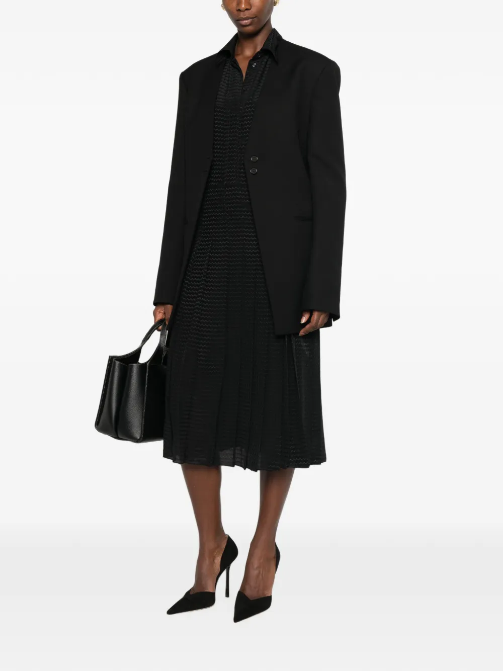 FENDI Geplooide midi-jurk met zigzag-patroon Zwart