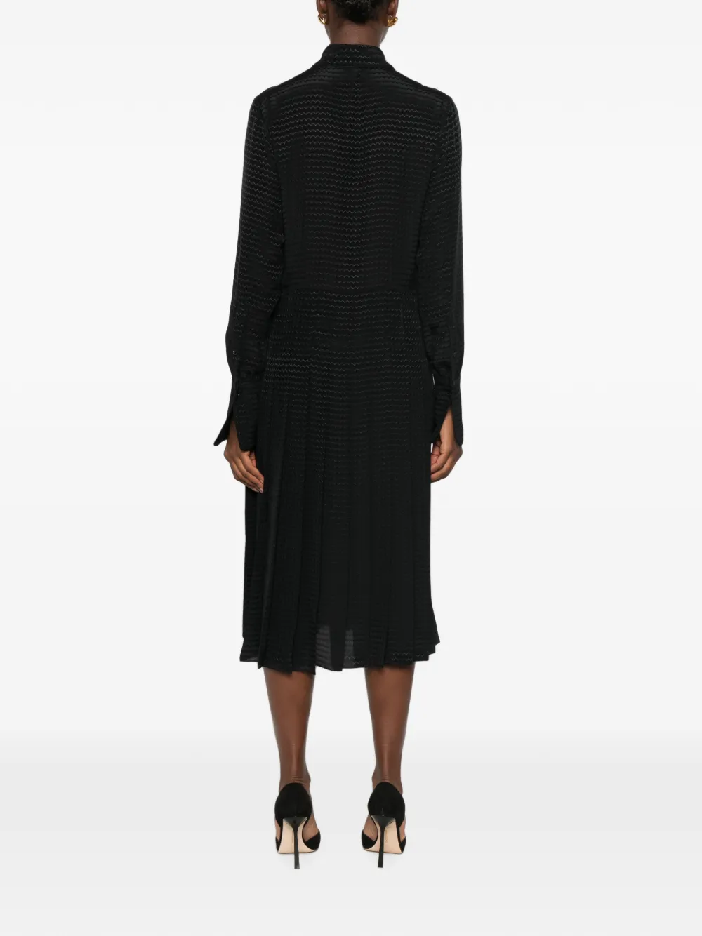 FENDI Geplooide midi-jurk met zigzag-patroon Zwart