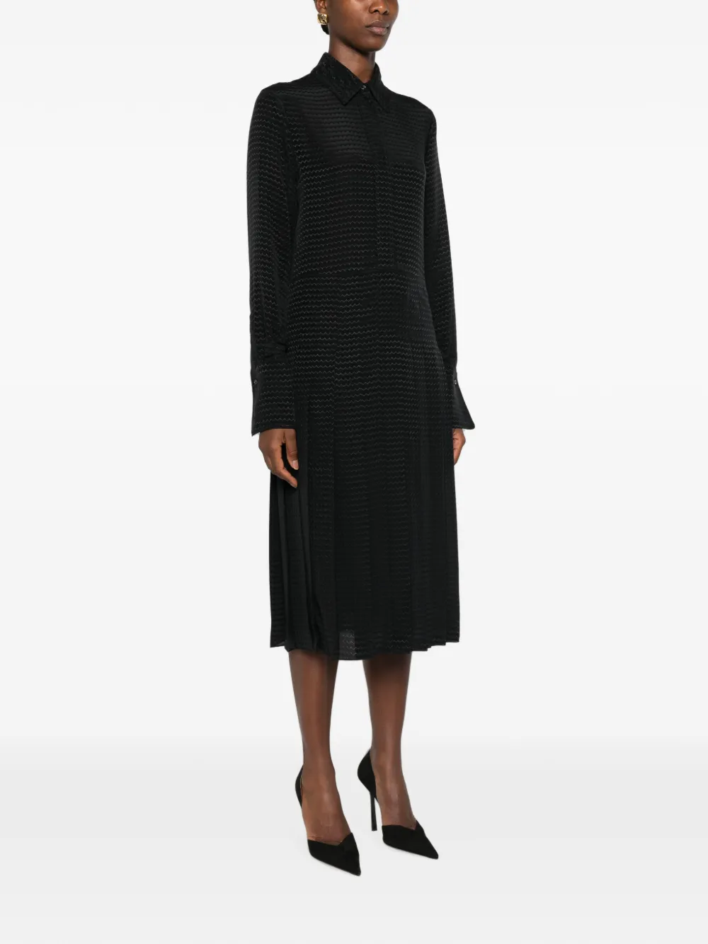 FENDI Geplooide midi-jurk met zigzag-patroon Zwart