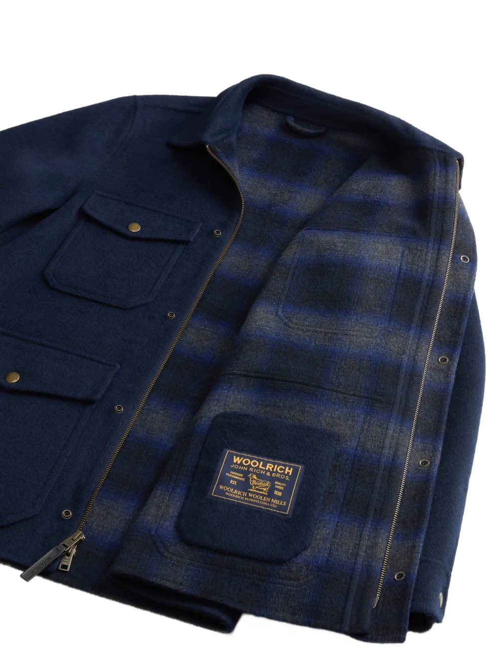 Woolrich Jack met klepzak en rits Blauw