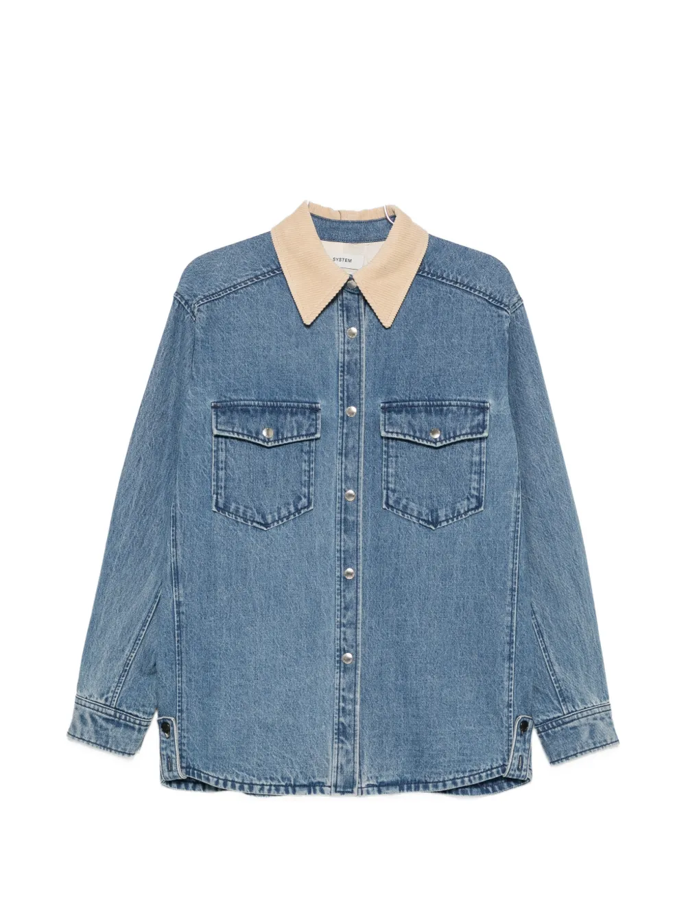 System corduroy-collar chest-pocket denim jacket - Blau