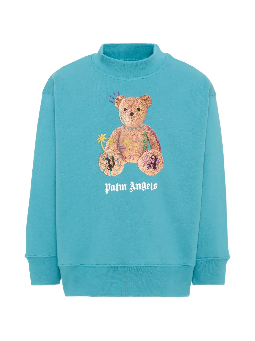 Palm Angels Kids Bear-patch long-sleeve sweater - Blu