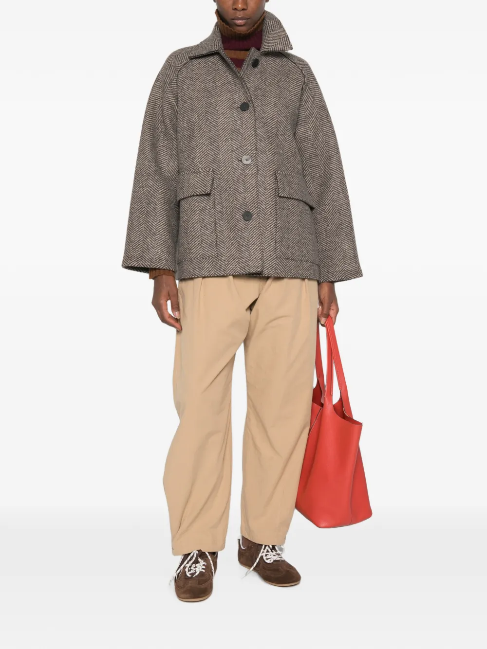 Harris Wharf London herringbone-pattern flap-pocket jacket Grijs