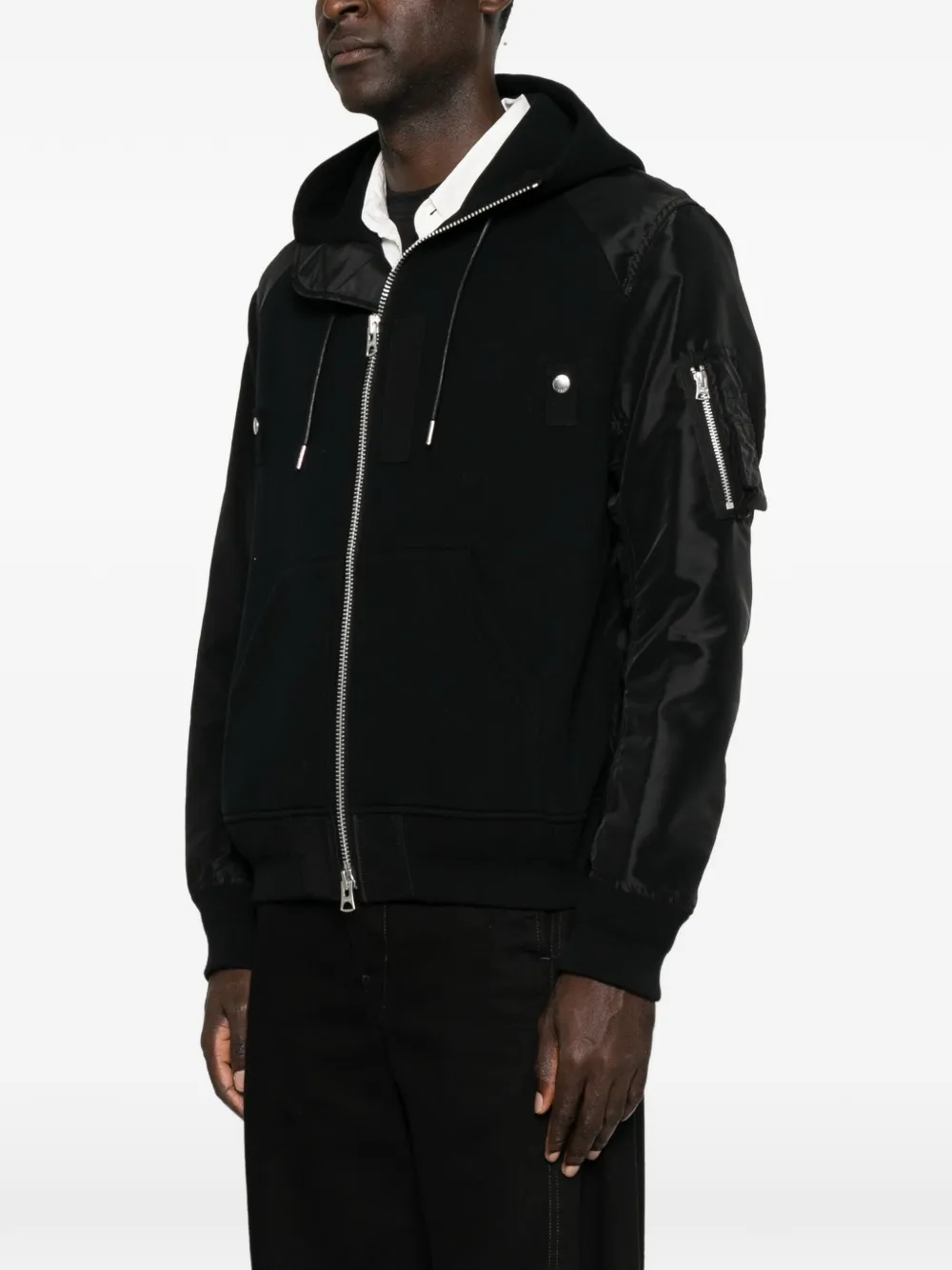 sacai hybrid panelled lightweight jacket Zwart