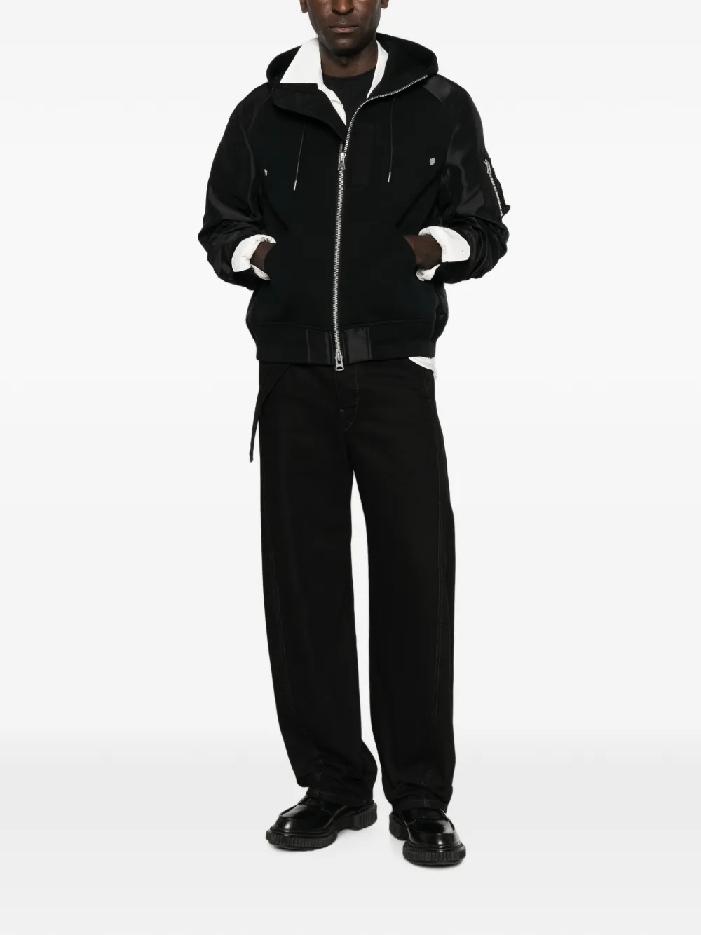 sacai hybrid panelled lightweight jacket Zwart