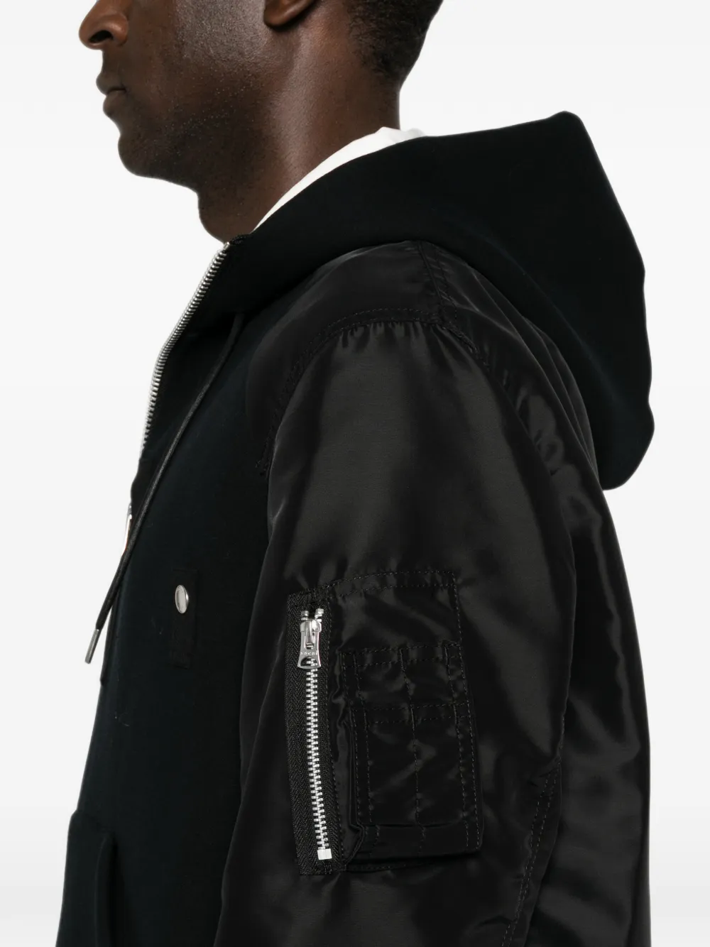 sacai hybrid panelled lightweight jacket Zwart