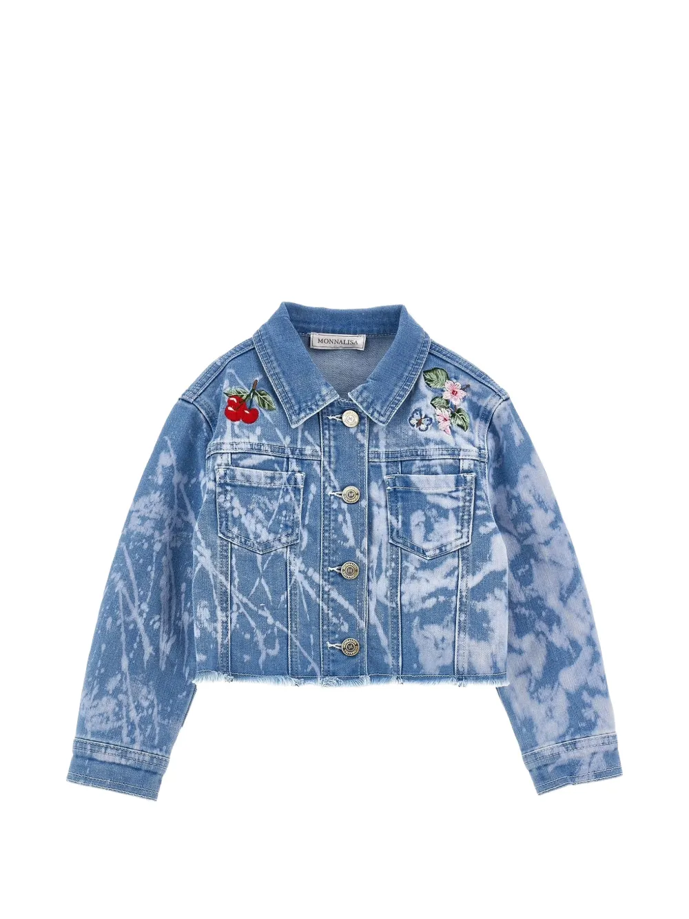 Monnalisa Giacca denim con ricamo a fiori - Blu