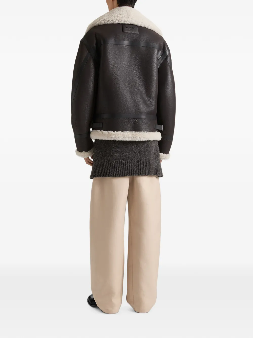 Givenchy Couture Seam leren en lammy shirtjack Bruin