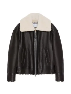 Prada シアリングカラー レザージャケット | ブラウン | FARFETCH JP