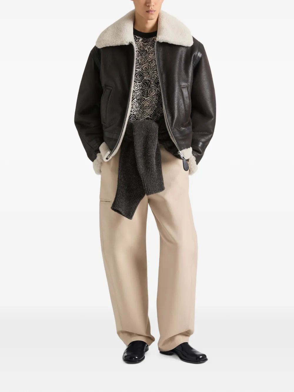 Givenchy Couture Seam leren en lammy shirtjack Bruin