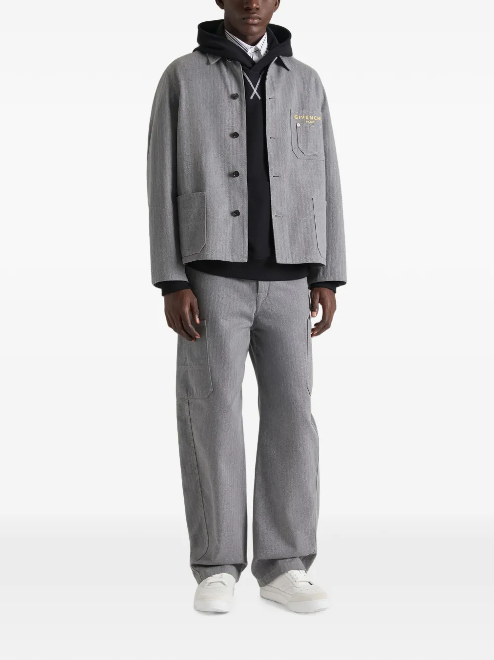 Givenchy Denim jack met visgraat-patroon en Paris borduurwerk Grijs