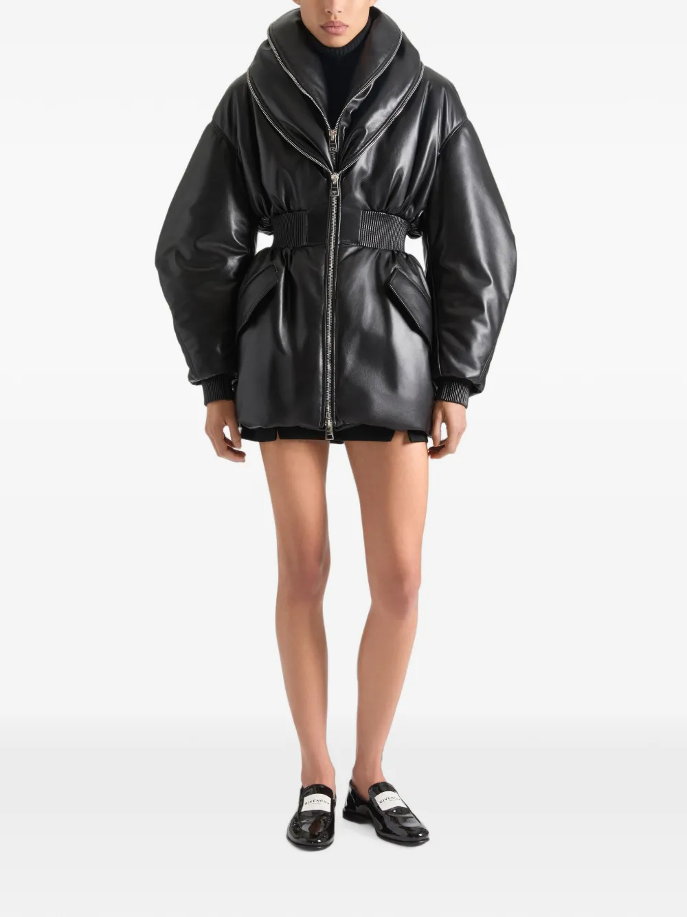Givenchy Hourglass leren bomberjack met sjaalkraag met rits Zwart