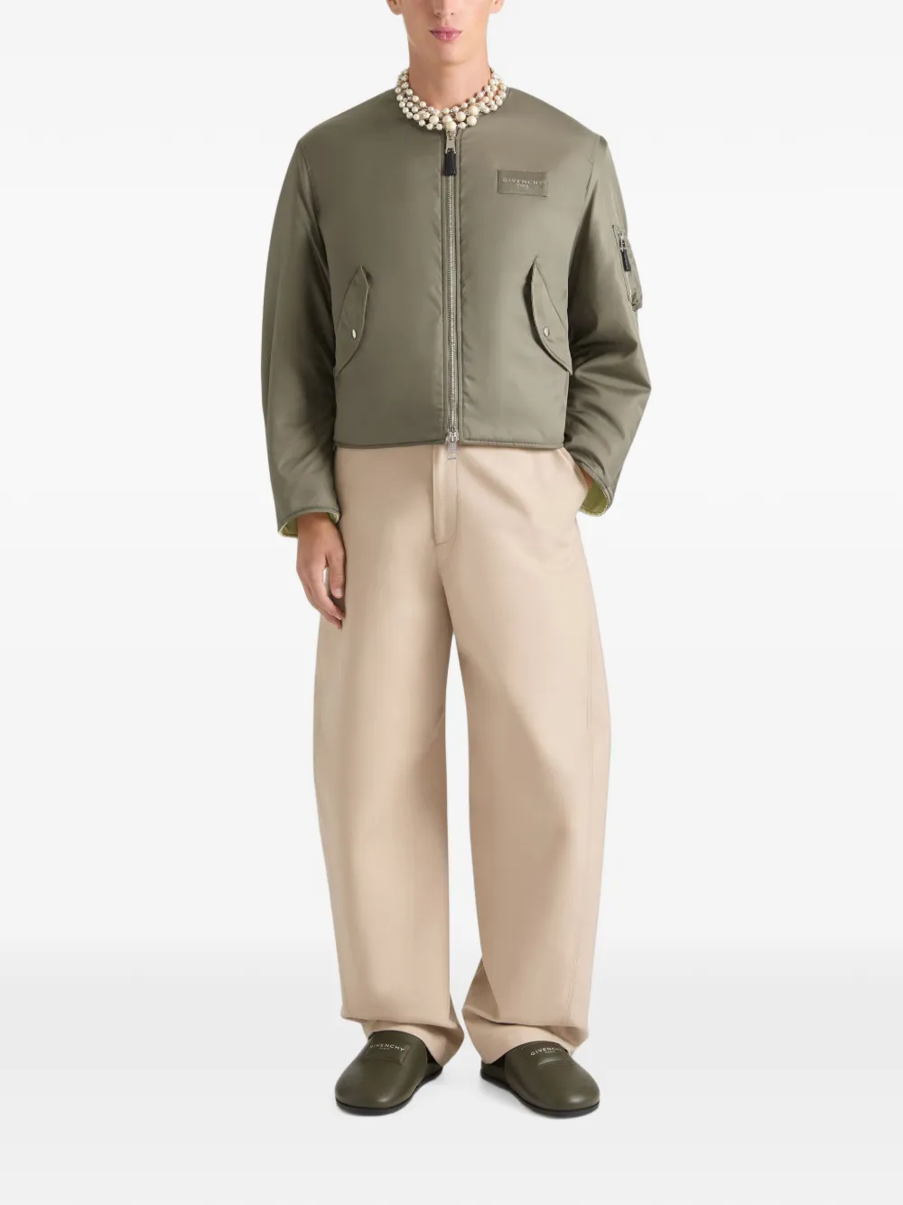 Givenchy Couture Seam nylon bomberjack met Paris patch Groen