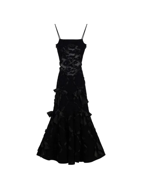 Givenchy sliced long dress in leopard lace with ribbons