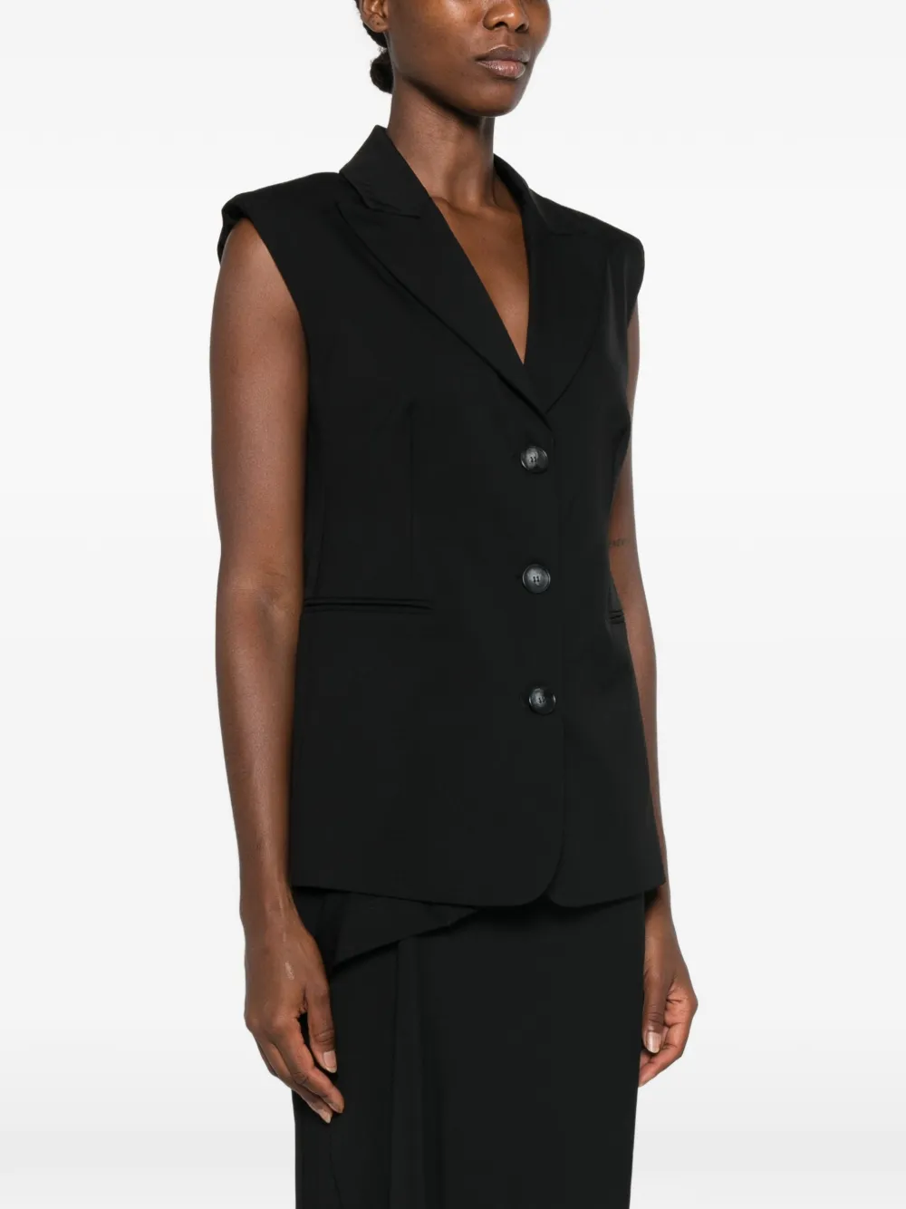 LE SULLY STUDIO Mouwloze gilet met enkele rij knopen Zwart