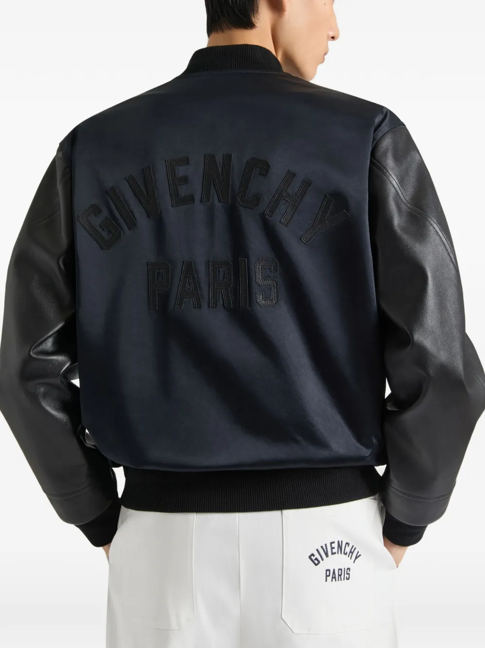 Givenchy Leren en satijnen bomberjack met Paris-borduurwerk Zwart