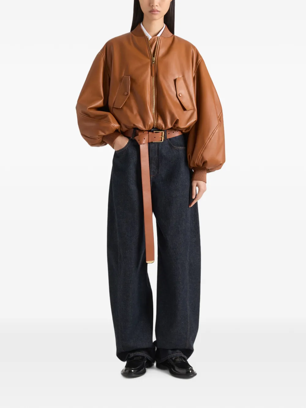 Givenchy Cropped Cocoon bomberjack van nappa leer Bruin