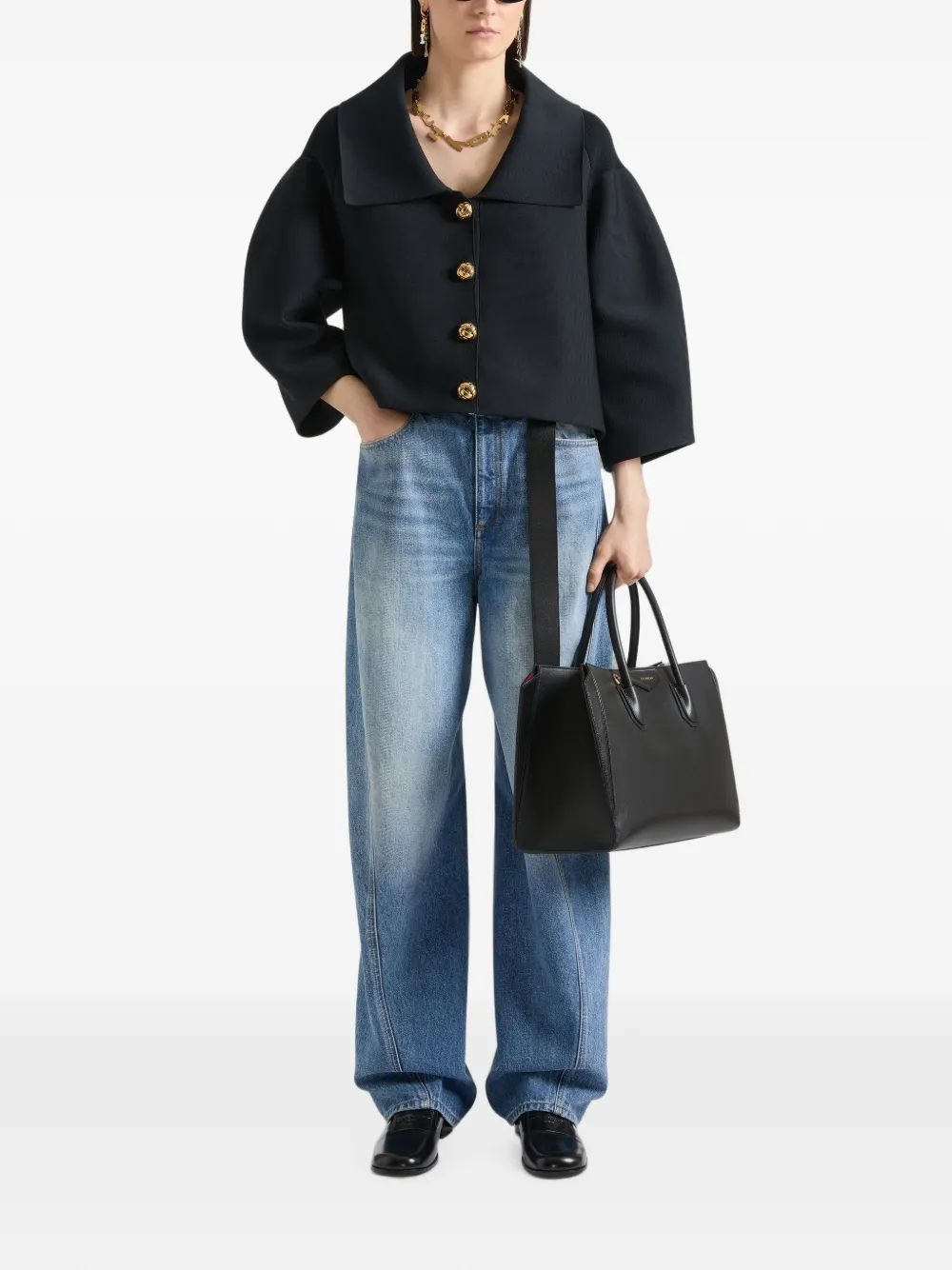 Givenchy Cropped Cocoon jacket in compact knit Zwart