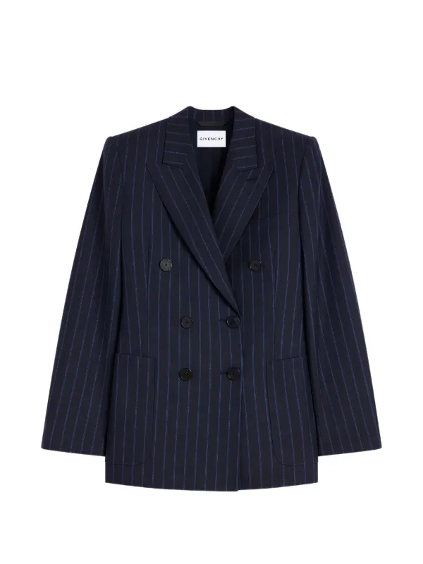 Givenchy Double-breasted Striped Jacket in Wool in Blue